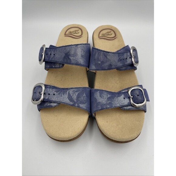 Dansko Women's Sophie Blue Denim Metallic Leather Slide Sandal Size 38 Womens 8 - Picture 5 of 10